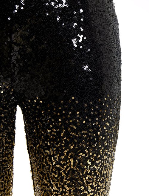 ODIZLI Sequin Pants Women Wide Leg Sparkle Dance Glitter Womens Sequence Pants for Ladies Sparkly Black Flare Disco Costume Clubwear Party Bell Bottom Leggings Black Gradient Gold XL