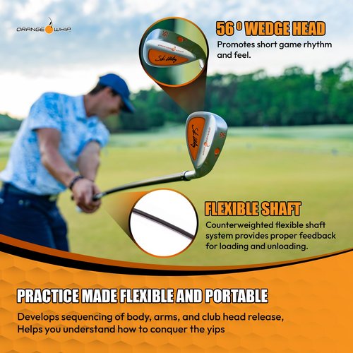 Orange Whip Wedge Golf Short Game Swing Trainer Aid - Made in USA - Right-Handed, 35.5 Inch