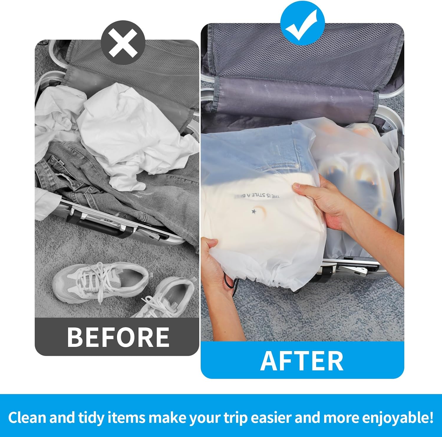 Skiennix Waterproof Travel Drawstring Shoe Bags - Clear Packing & Storage Essentials | 15.7 x 11.8 Inches, 5 Pieces