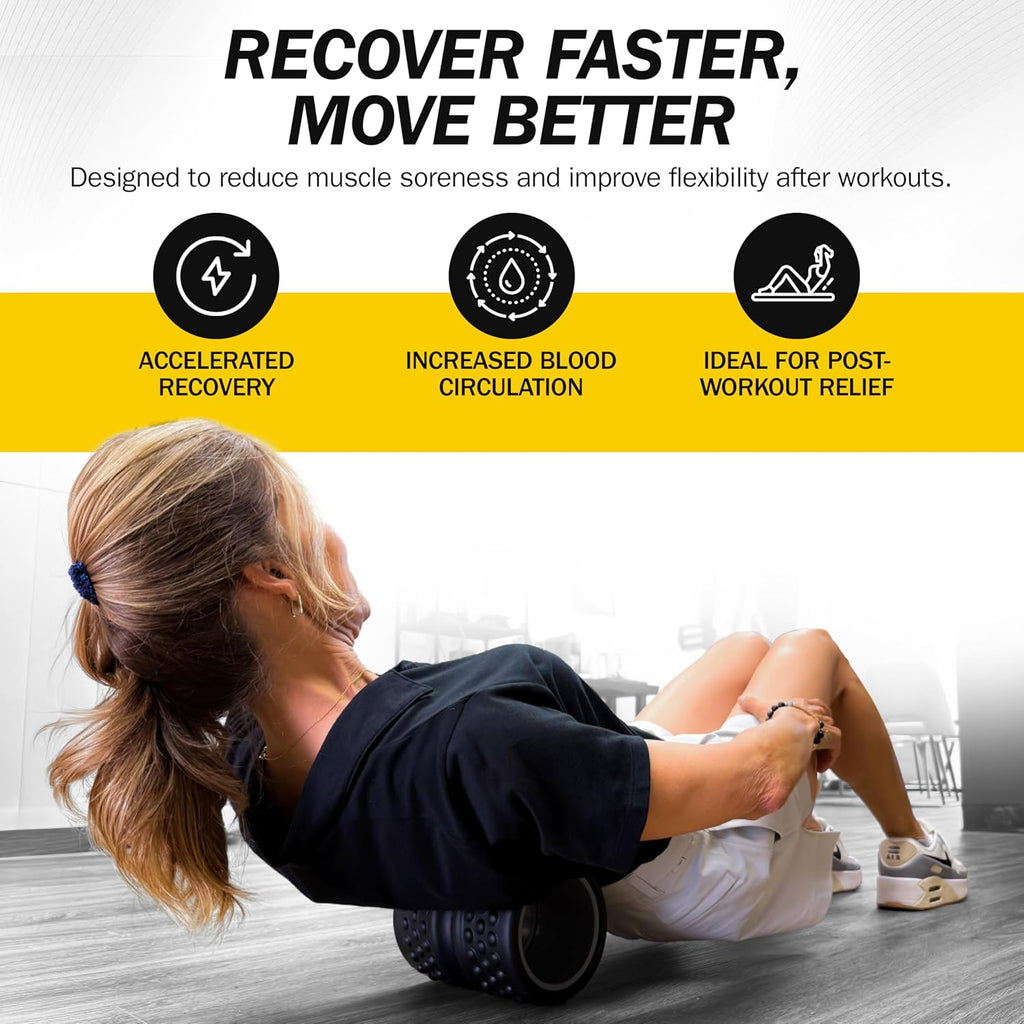 Rolflex SpineAline Back Roller - Ergonomic Deep Tissue Massage Tool for Spine Alignment | Supports Up to 300 lbs - Black