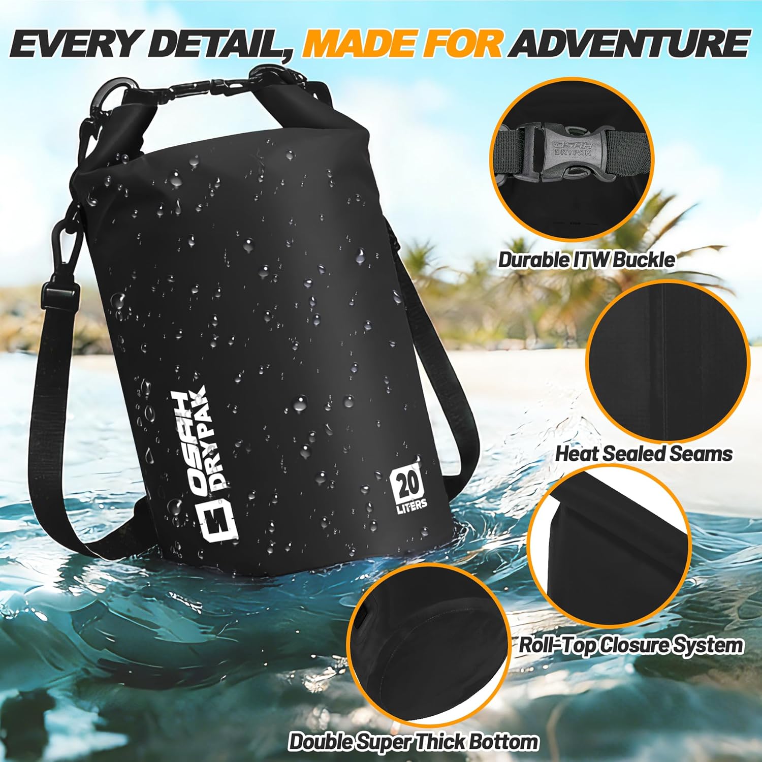 Skiennix Waterproof Dry Bag - Lightweight Roll Top Storage Backpack with Phone Case | 5L/10L/20L/30L/40L for Travel, Swimming, Kayaking, Camping & Beach