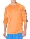 Columbia Men's PFG Terminal Tackle Long Sleeve Fishing Shirt, Bright Nectar/Vivid Blue Logo, Large Tall