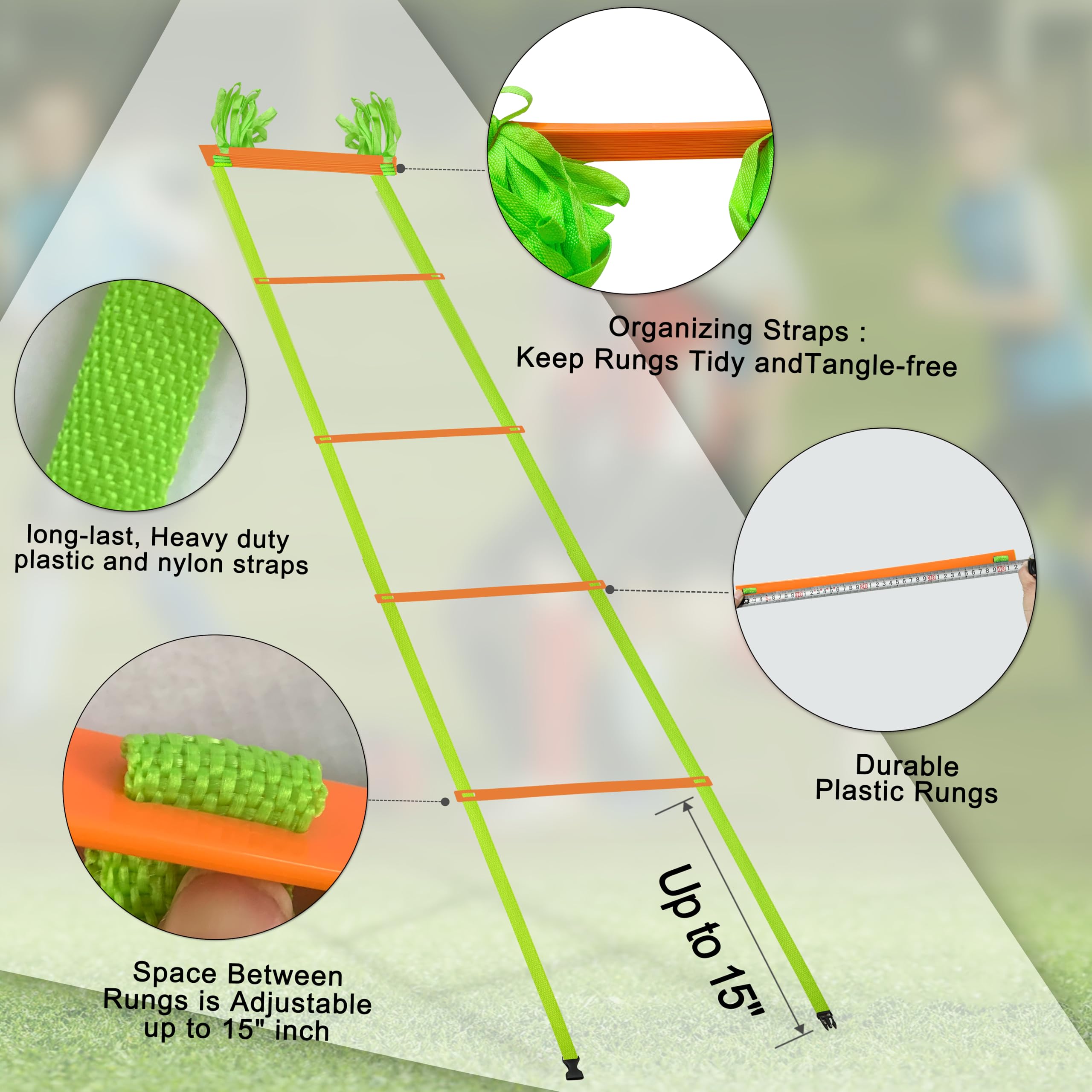 NKJIH 20ft Adjustable Agility Speed Ladder Training Ladder with Carry Bag - Soccer, Speed, Football Fitness Feet Training - Agility Training Equipment for Footwork Drills(Orange)
