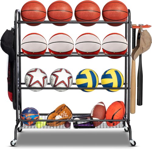 EXTCCT Basketball Rack - Rolling Shooting Training Stand with Wheels | Four-Layer Organizer for Balls