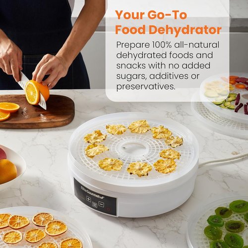 Elite Gourmet Digital Food Dehydrator - 5 BPA-Free Trays, Adjustable Timer & Temperature Control, White