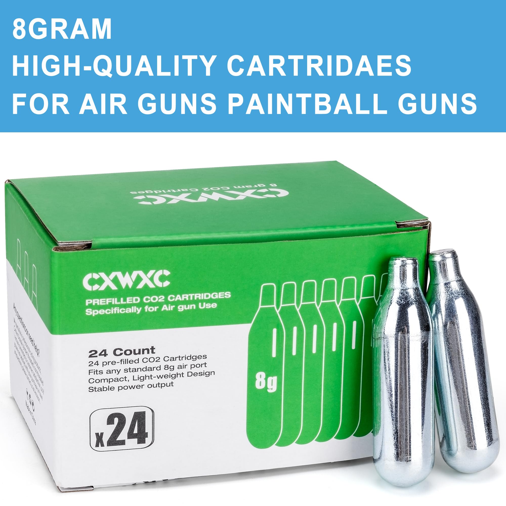 8 Gram/ 12 Gram CO2 Cartridges for Paintball - CO2 Cylinder CO2 Powerlet Cartridges for Airsoft, Air Gun, Pepper Gun P2P HDP 50 Compact(8G-24PC)