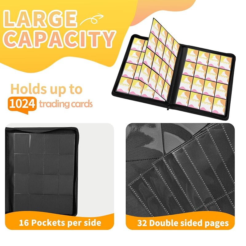 OTMOTMO 1024-Pocket Trading Card Binder 16-Pocket Side-Loading Album – Black2 (TCG MTG Lorcana Sports Cards)