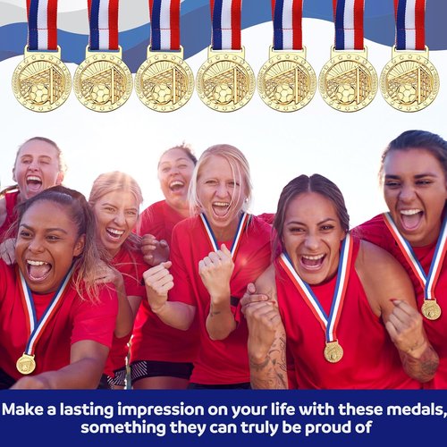 Cunno 24 Pcs Gold Award Medals - 2'' Basketball & Soccer Trophies with Ribbons for Sports Teams