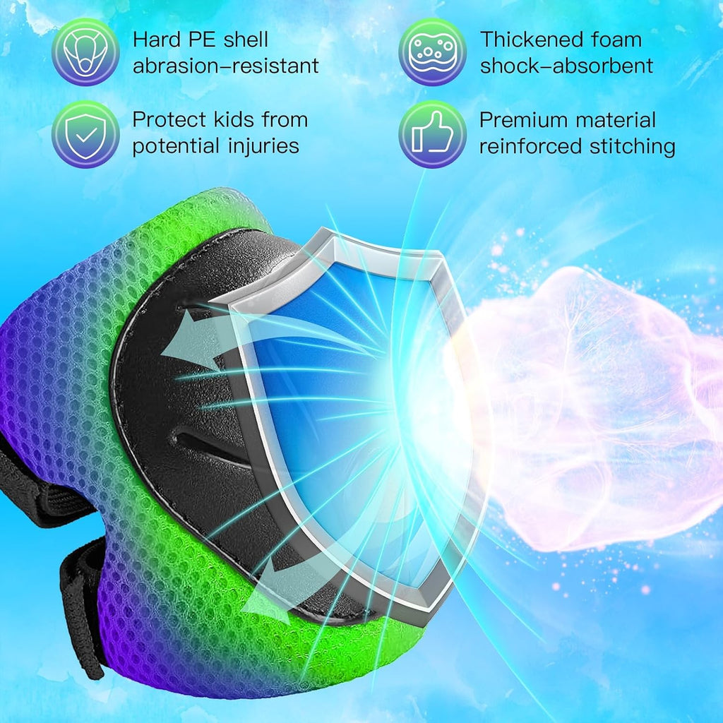 Wemfg Kids Protective Gear Set - Knee & Elbow Pads with Wrist Guards | 3-in-1 for Ages 3-14