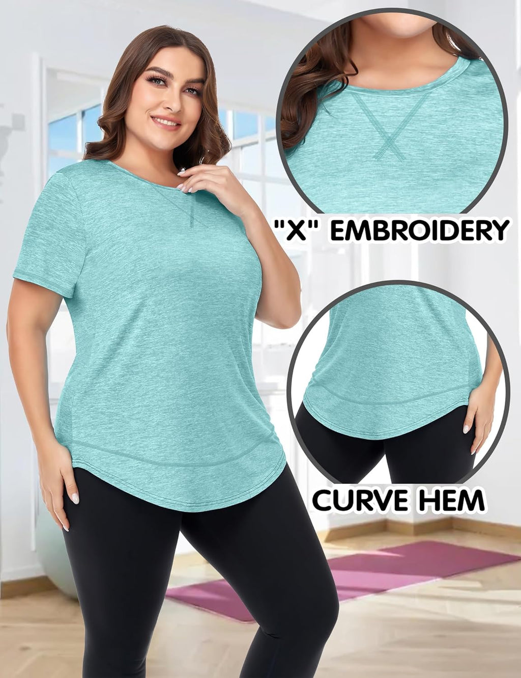 COOTRY Plus Size Workout Tops - Short Sleeve Loose Fit Athletic Shirts for Gym & Yoga