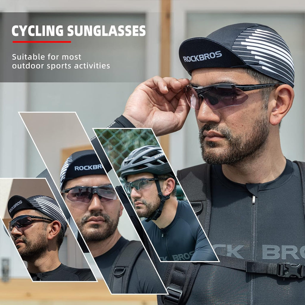 ROCKBROS Photochromic Pickleball Glasses - Cycling Sunglasses with Removable Elastic Band | Unisex Fit