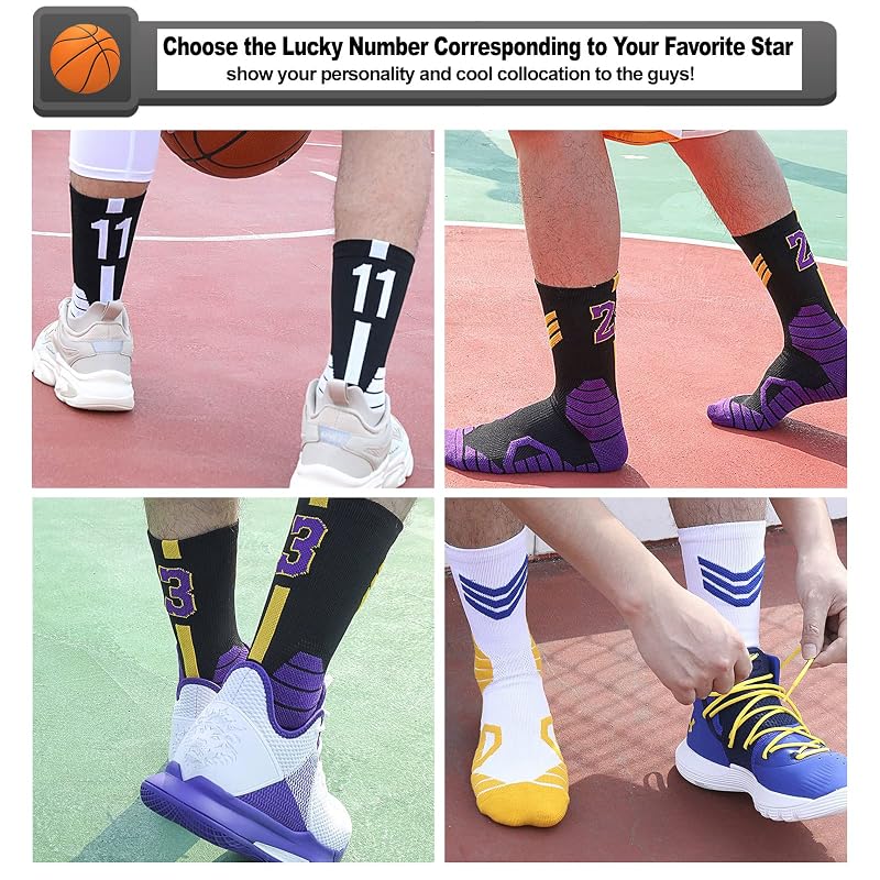 2-Pairs Basketball Socks for Men & Boys - Lucky Number Sports Style, Variation #30-sc+5.5-11.5