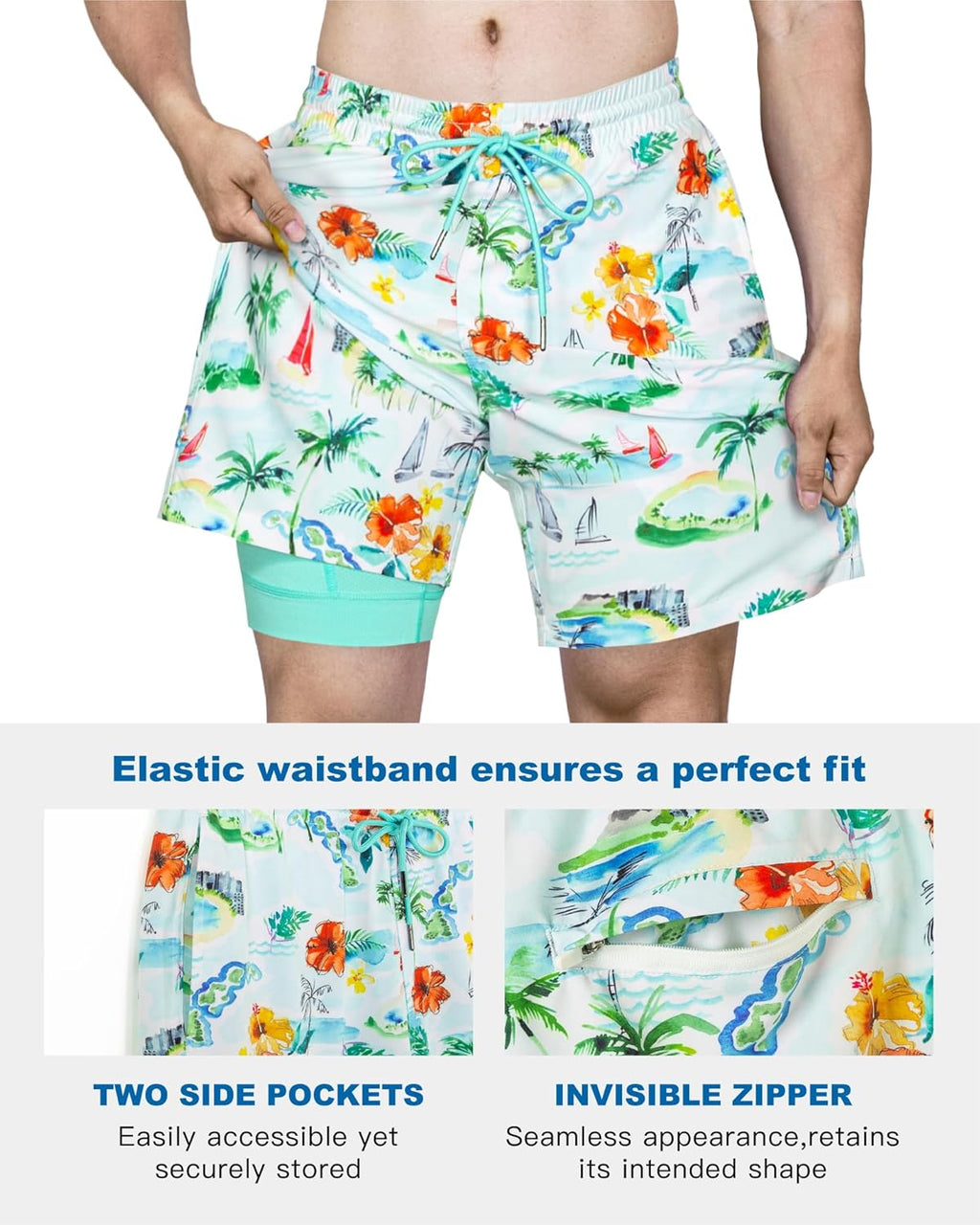 SURF CUZ Men's Swim Trunks - Quick-Dry Compression Liner Shorts | 7-Inch Stretch Swim Suits