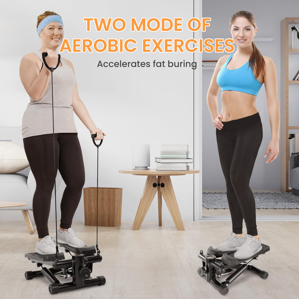 Signature Fitness Pre-Assembled Adjustable Mini Stepper Stair Machine with Resistance Bands, Midnight Black