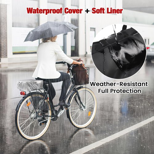 T TGBROS 6-in-1 Bike Basket Rear Rack with Bike Handlebar Bag Bike Basket with Cargo Net and Liner Large Bicycle Basket Heavy Duty Bicycle Rear Basket with Liner Waterproof Cover Cargo Net