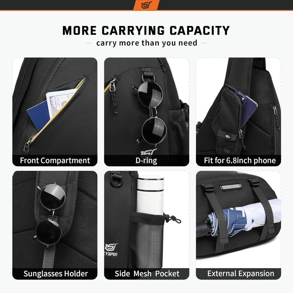 SKYSPER Sling Bag - RFID Crossbody Backpack for Men & Women | 18L Capacity - Black