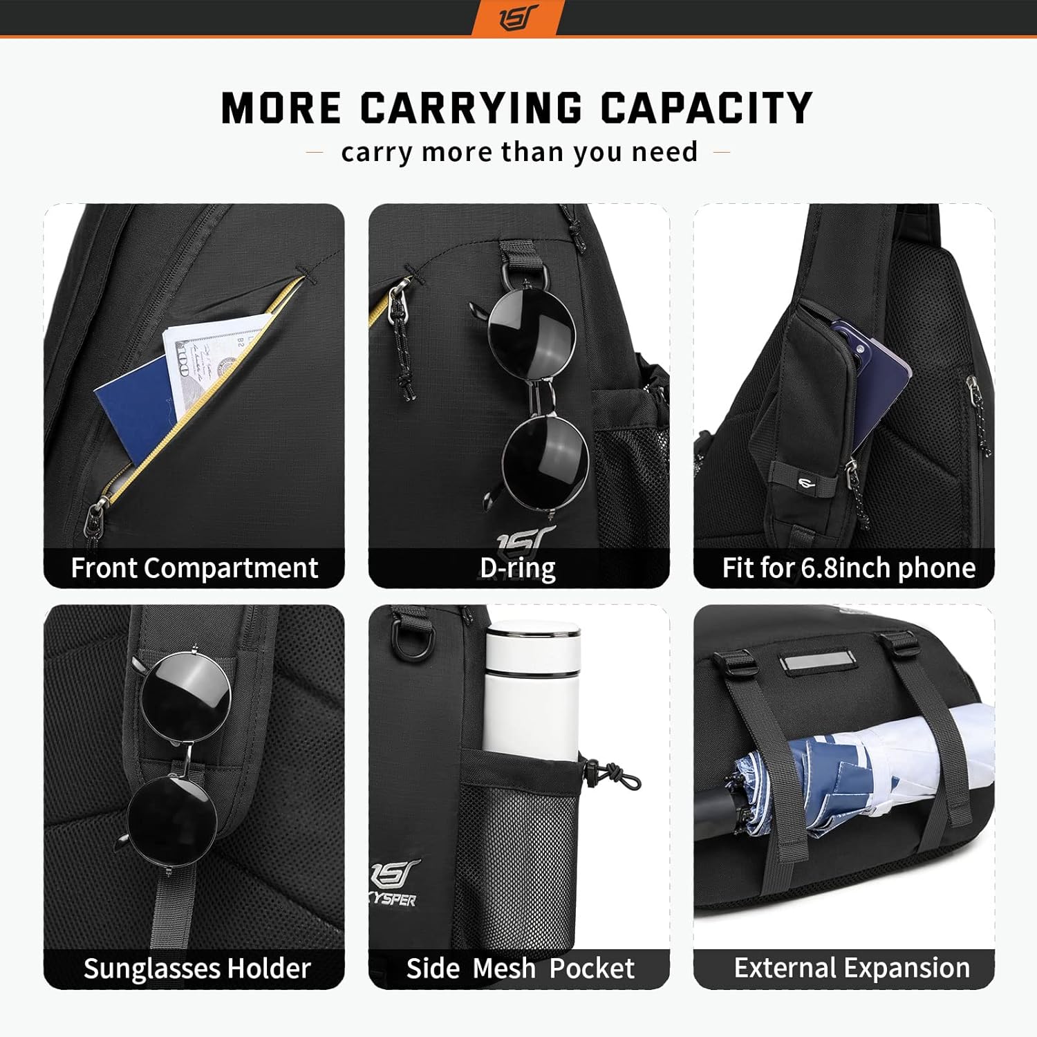 SKYSPER Sling Bag - RFID Crossbody Backpack for Men & Women | 18L Capacity - Black
