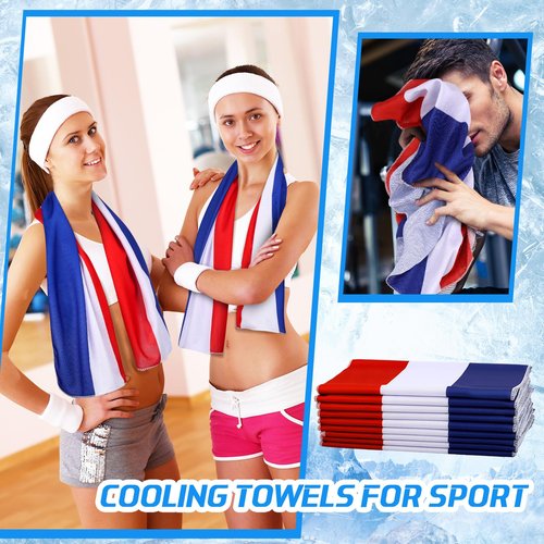 20 Pcs 4th of July Cooling Towel Bulk for Neck and Face 40 x 12 Inch Double Layer Microfiber Soft Breathable Sports Red White Blue Towels for Patriotic Independence Day Decor, Moisture Wicking Cold