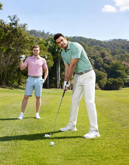 M MAELREG Golf Polo Shirt - Men's Short Sleeve Dry Fit Striped Performance | Moisture-Wicking Casual Wear