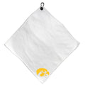 Team Golf NCAA Iowa Microfiber Towel - 15" X 15" (White) with Carabiner Clip, Premium Microfiber with Deep Waffle Pockets - Superior Water Absorption and Quick Dry Golf Cleaning Towel