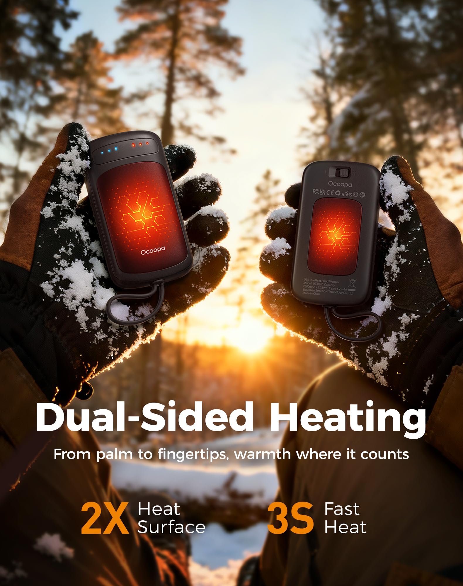 OCOOPA Dual-Sided Hand Warmers Rechargeable 2 Pack, Stocking Stuffers for Men Women Teens Boys Girls, White Elephant Gifts for Adults, Gifts for Men Wp, Heated Gloves Must Have, Hunting Essentials