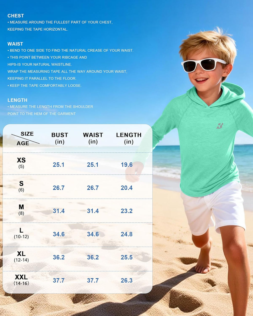 Roadbox Boys Rash Guard | UPF 50+ Long Sleeve Hoodie for Youth UV Sun Protection - Perfect for Fishing & Beach
