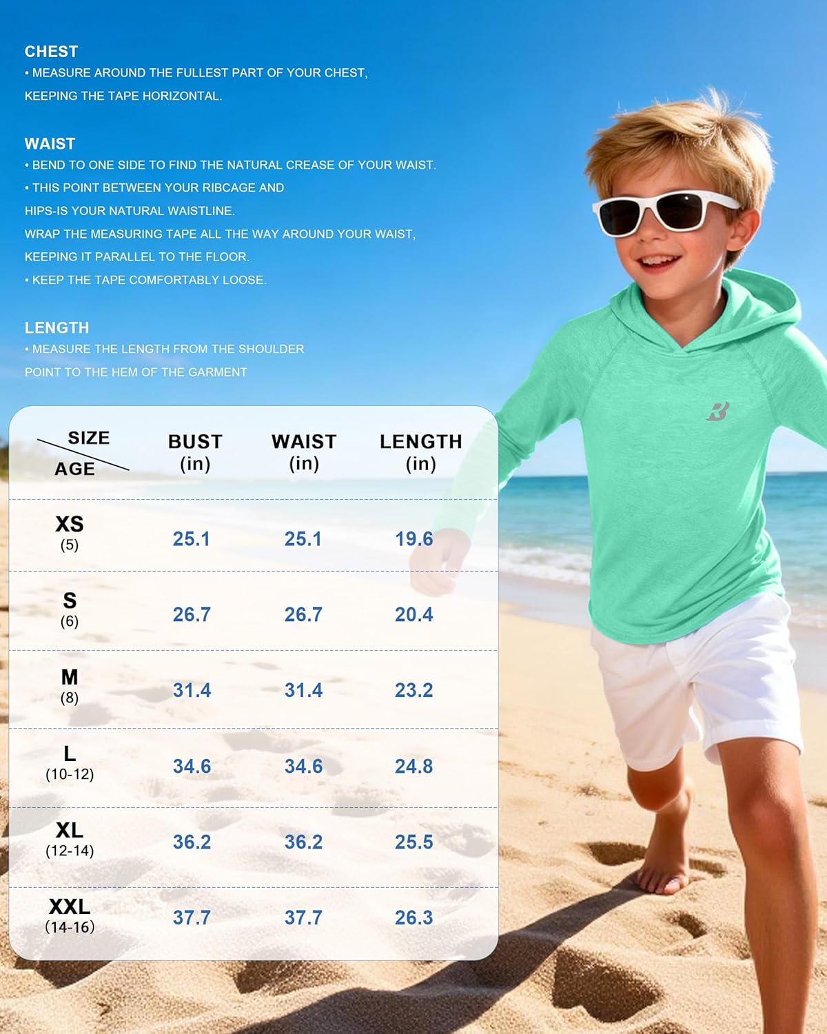 Roadbox Boys Rash Guard | UPF 50+ Long Sleeve Hoodie for Youth UV Sun Protection - Perfect for Fishing & Beach