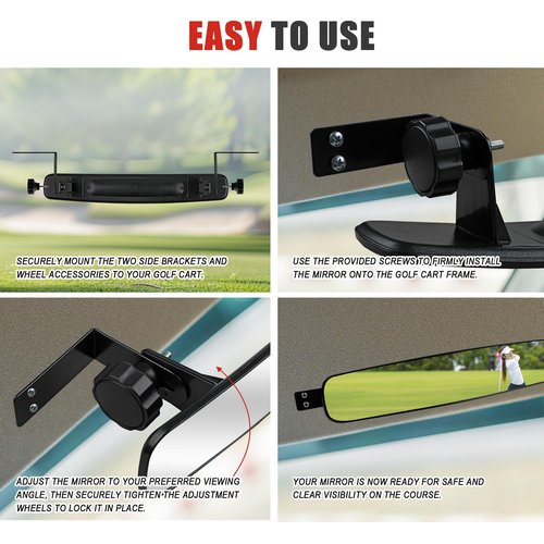 AWELCRAFT Golf Cart Rear View Mirror - 16.5" Wide 180° Panoramic, Easy Installation for EZGO, Club Car, Yamaha & Other Golf Carts