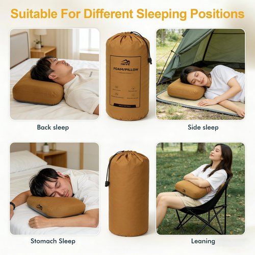 IWVE Thick Camping Memory Foam Pillow, Compressible & Ultralight Travel Pillow for Backpacking - Ergonomic Neck & Lumbar Support for Side Sleepers, Compact for Hiking, Car, Airplane