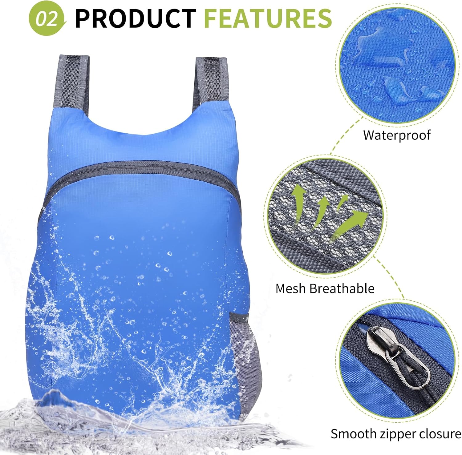 Skiennix 20L Ultra Lightweight Hiking Daypack - Foldable Travel Backpack for Camping & Cycling | Sapphire