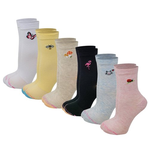 Dr. Motion Women Mid-Crew Compression Socks With Half-Cushion And Breathable Arch Support 6 Pairs (Assorted A)
