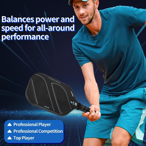 Pickleball Racquet T700 Raw Carbon Fiber Surface (CFS) Thermoformed Pickleball Paddles for high grit and Spin, USAPA approved16mm PP Honeycomb core with Pickleball Racket Cover (Thermoplastic Black)