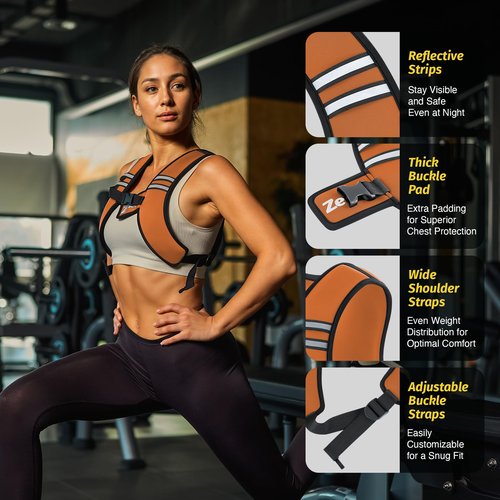 ZELUS Weighted Vest, Washable Z-Fit Soft Iron Weighted Vest for Women and Men, 5/10/15 lb Weight Vest with Reflective Strips & Adjustable Straps, Ultra Thin Weight Vest for Gym Strength Training (10lb) Orange