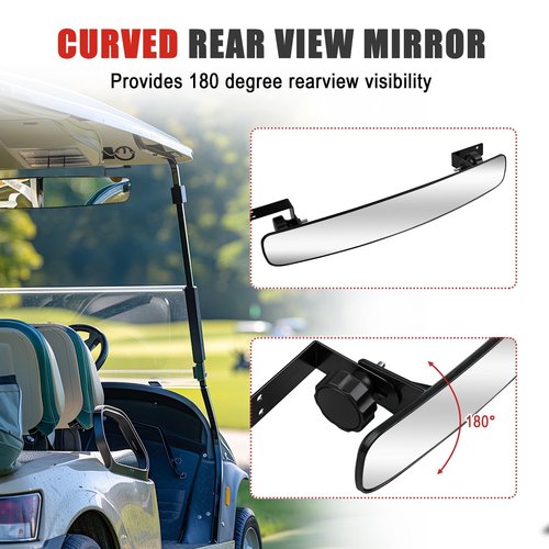 AWELCRAFT Golf Cart Rear View Mirror - 16.5" Wide 180° Panoramic, Easy Installation for EZGO, Club Car, Yamaha & Other Golf Carts
