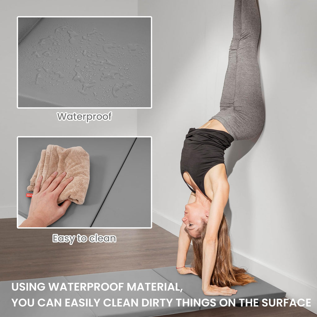BalanceFrom 6x2 Feet 3-Panel Folding Gymnastics Mat – 1.5-Inch Thick Pad with Vinyl Surface and Carrying Handles for Tumbling, Yoga, Pilates, Home Workouts, and Martial Arts