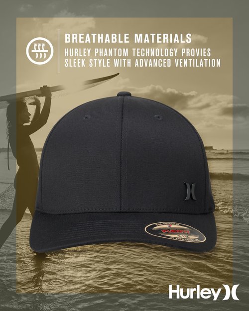 Hurley Mens Baseball Cap - Curved Brim Flexfit Ball Cap, Moisture Wicking Breathable Fitted Hat for Men, Size Large-X-Large, Black