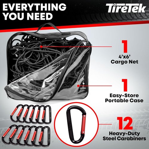 Cargo Net for Pickup Truck Bed - Heavy Duty Double Thick Organizer | 4'x6' Stretches to 8'x12' with 12 Carabiners