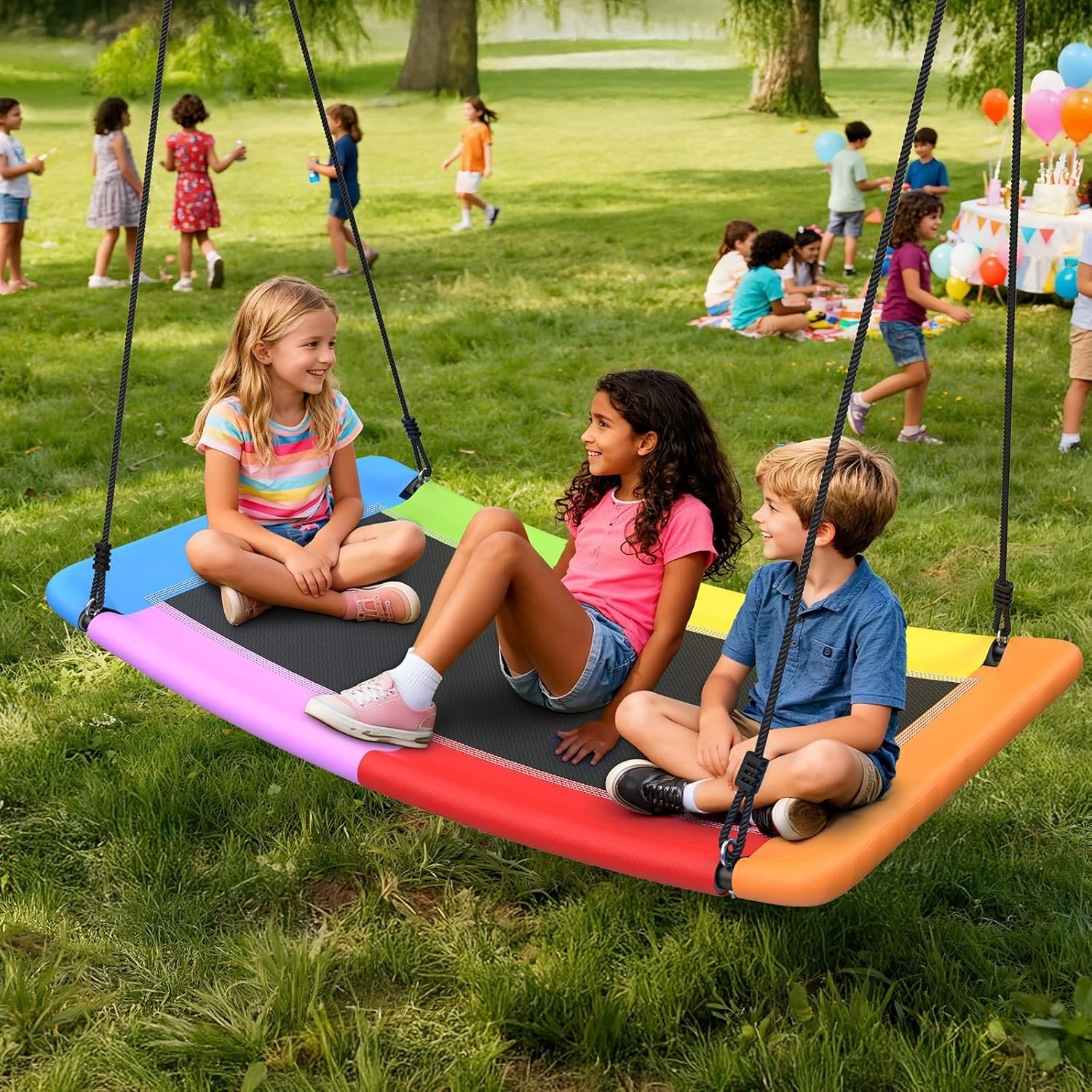 Trekassy 60" Skycurve Platform Tree Swing - 700lb Capacity for Kids & Adults | Rainbow Design
