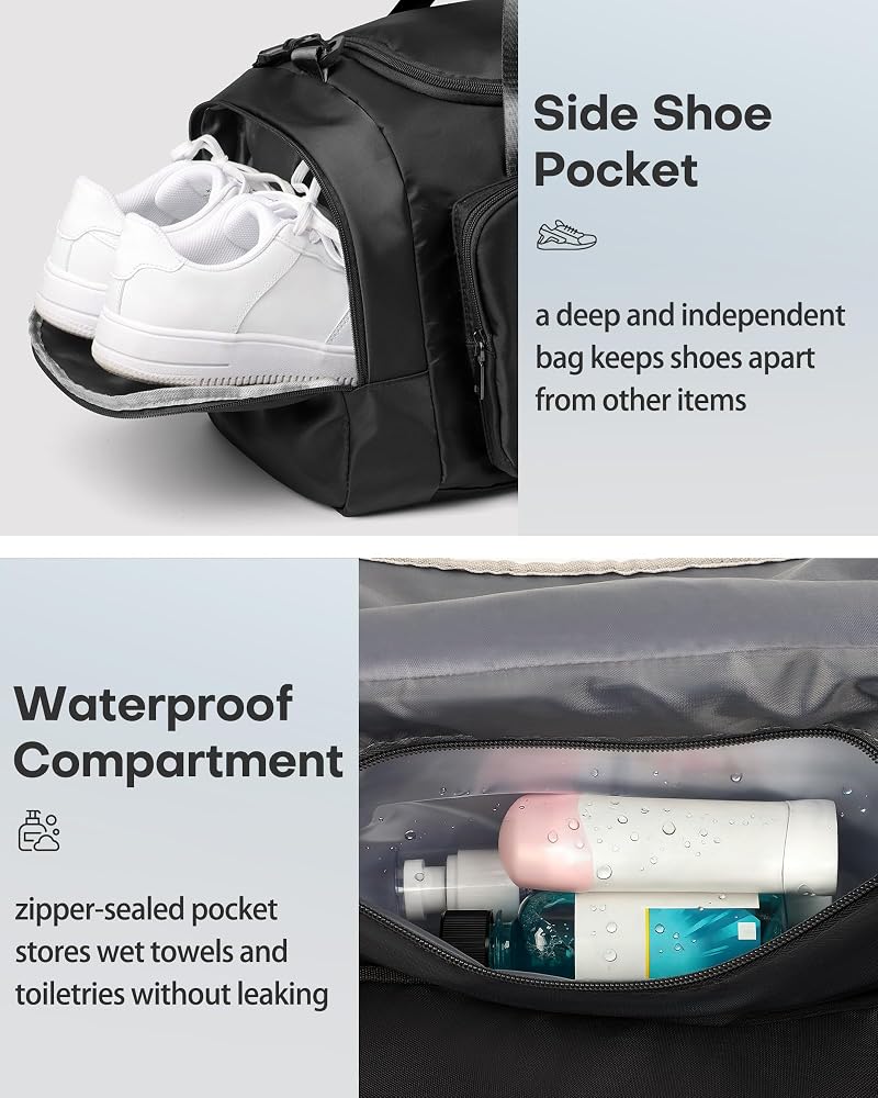 HOTOR Gym Duffle Bag with Shoe Compartment – 20.5" x 11" x 10.6" (Black, Variation: Black+20.5" x 11" x 10.6")