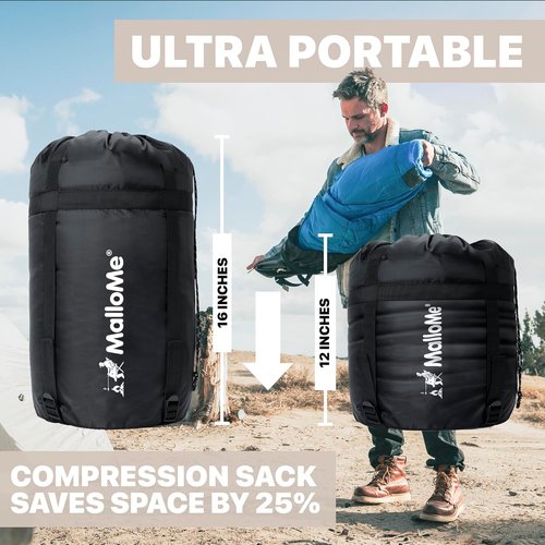MalloMe Sleeping Bags - Cold Weather Backpacking & Camping Gear for Kids 10-12 | Lightweight & Compact