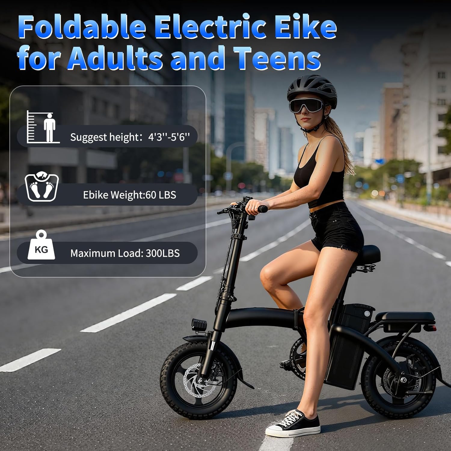 Peak Folding Electric Bike - 1200W/1000W | 25 MPH, 48V 10Ah, 45 Miles Range, 14" Tire Full Suspension