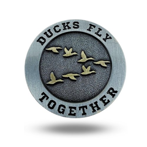 Full Metal Markers Ducks Fly Together Unique Magnetic Metal Golf Ball Marker Accessory with Hat Clip for Men and Women Hockey (1 Ball Marker + 1 Hat Clip)