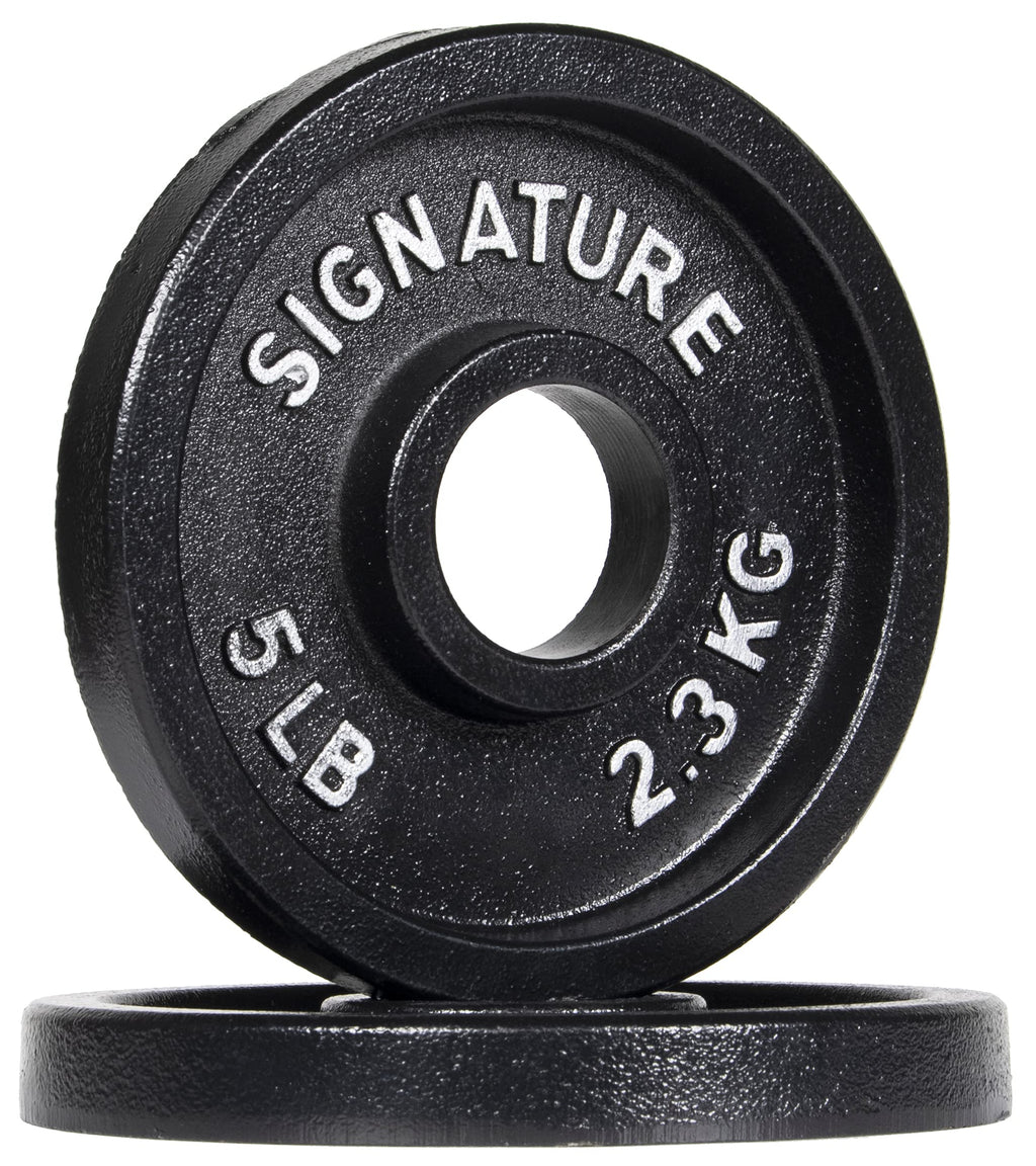 Signature Fitness Deep Dish 2-Inch Olympic Cast Iron Weight Plates with E-Coating, Black