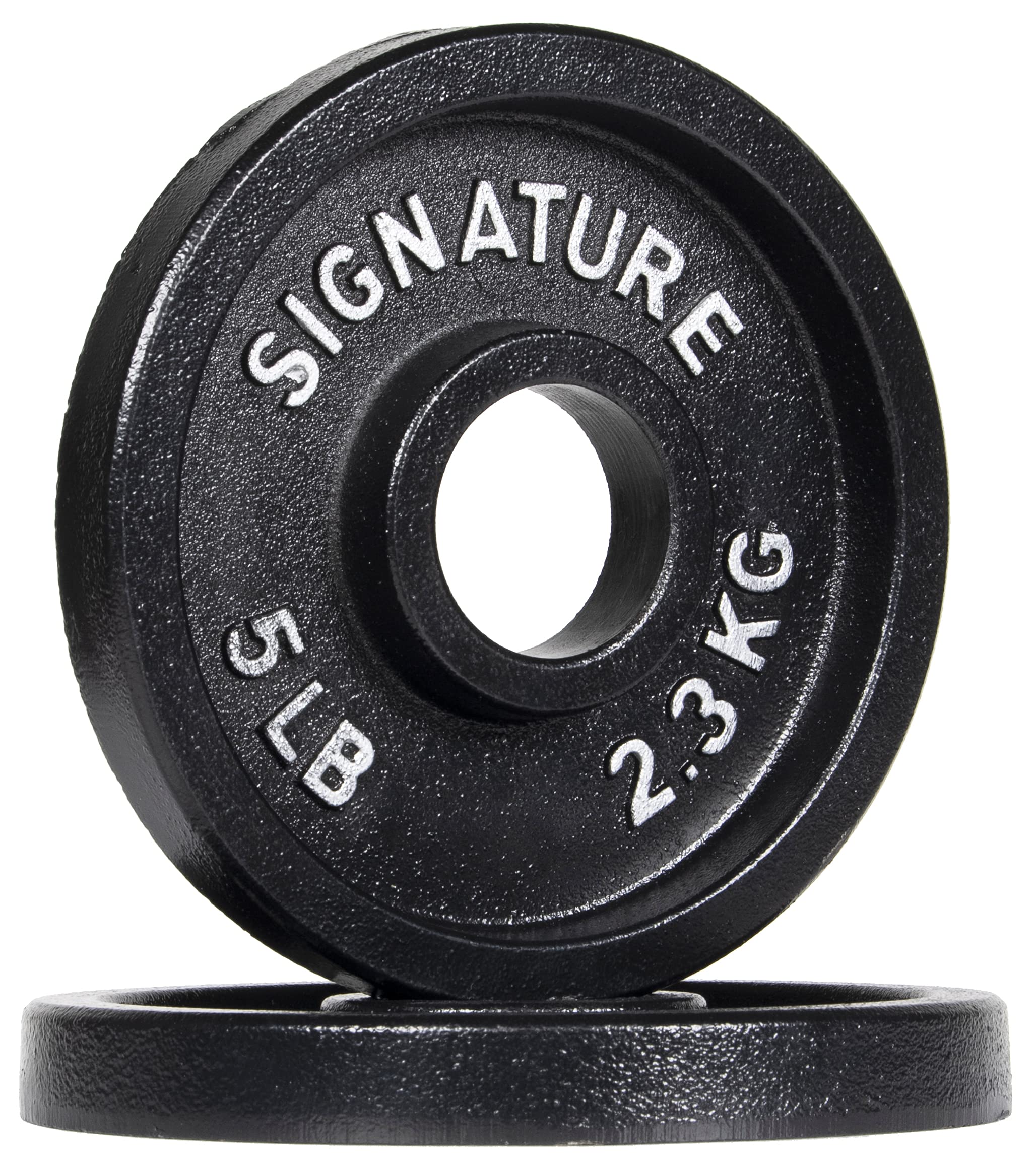 Signature Fitness Deep Dish 2-Inch Olympic Cast Iron Weight Plates with E-Coating, Black