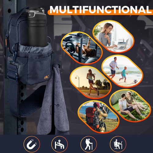 M2C® PREMIUM Magnetic Gym Bag – Holds Up to 12 lbs – Gym Pouch with Water Bottle, Cup & Wallet Pocket, Phone Storage, Key Clip, Adjustable Sling Strap – Ideal for Sports, Work & Travel