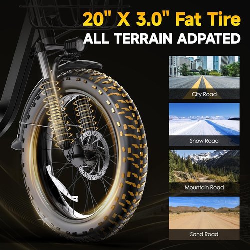 **Skiennix Electric Bike - 20" Fat Tire Folding EBike with 1300W Motor, 52V Battery & 35-Mile Range**