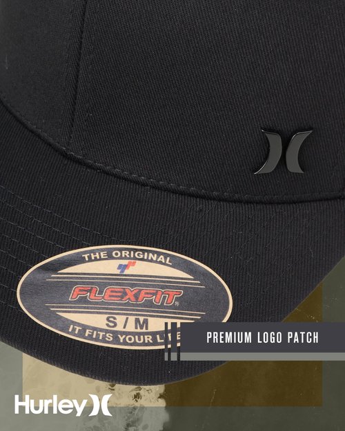 Hurley Mens Baseball Cap - Curved Brim Flexfit Ball Cap, Moisture Wicking Breathable Fitted Hat for Men, Size Large-X-Large, Black