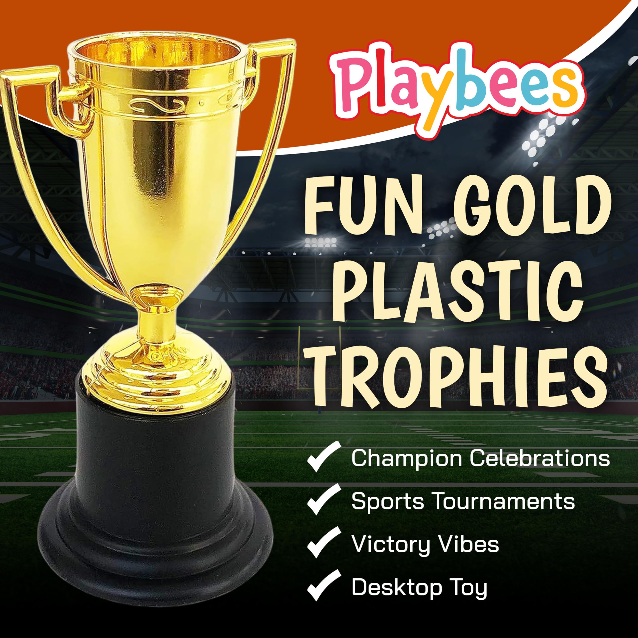 Playbees Plastic Golden Cup Trophy for Kids - 6 Pack - 4 Inch Achievement Prize Awards - Ideal Recognition for School, Sports, Office, Carnival Games - Party Favors, Decor, Props - Motivational
