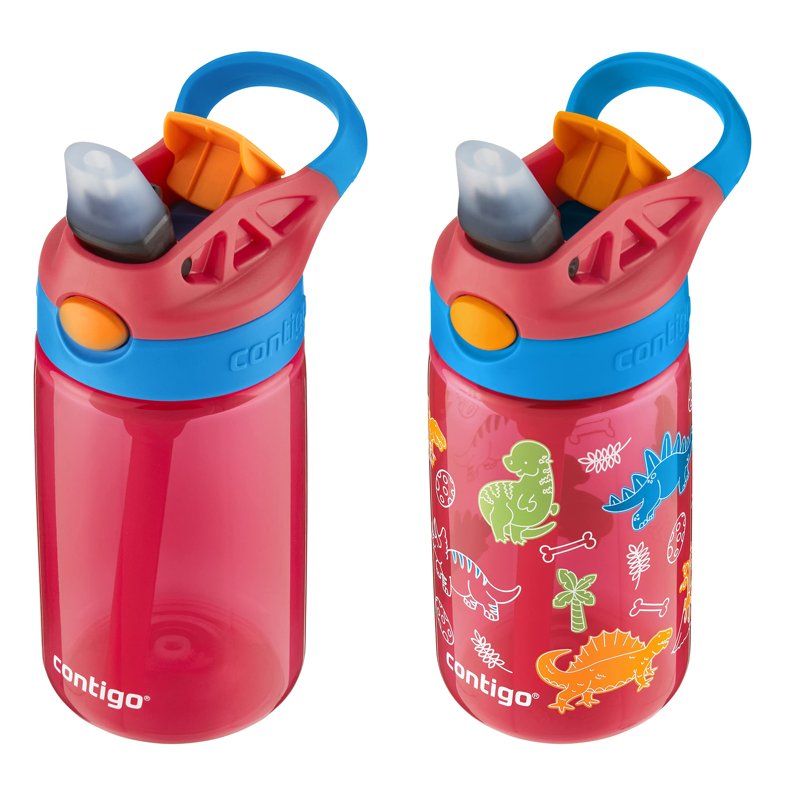 Contigo 14oz Kids Cleanable Water Bottle with Silicone Straw and Spill-Proof Lid, 8-Pack in Watermelon & Dinos, Dishwasher-Safe