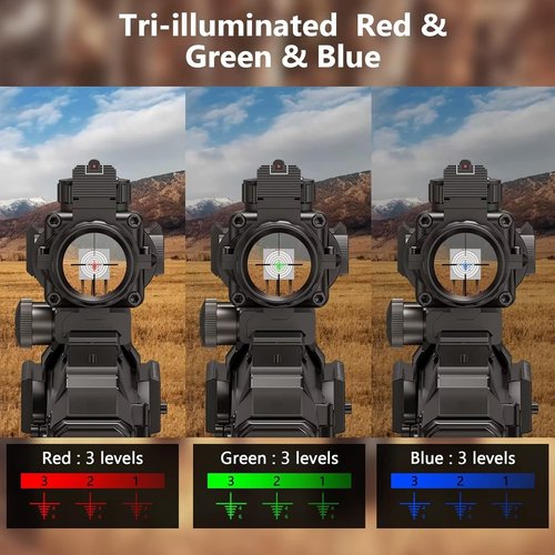 CVLIFE 4x32 Prism Hunting Rifle Scope - Illuminated Red, Green & Blue Reticle with Fiber Optic Sight